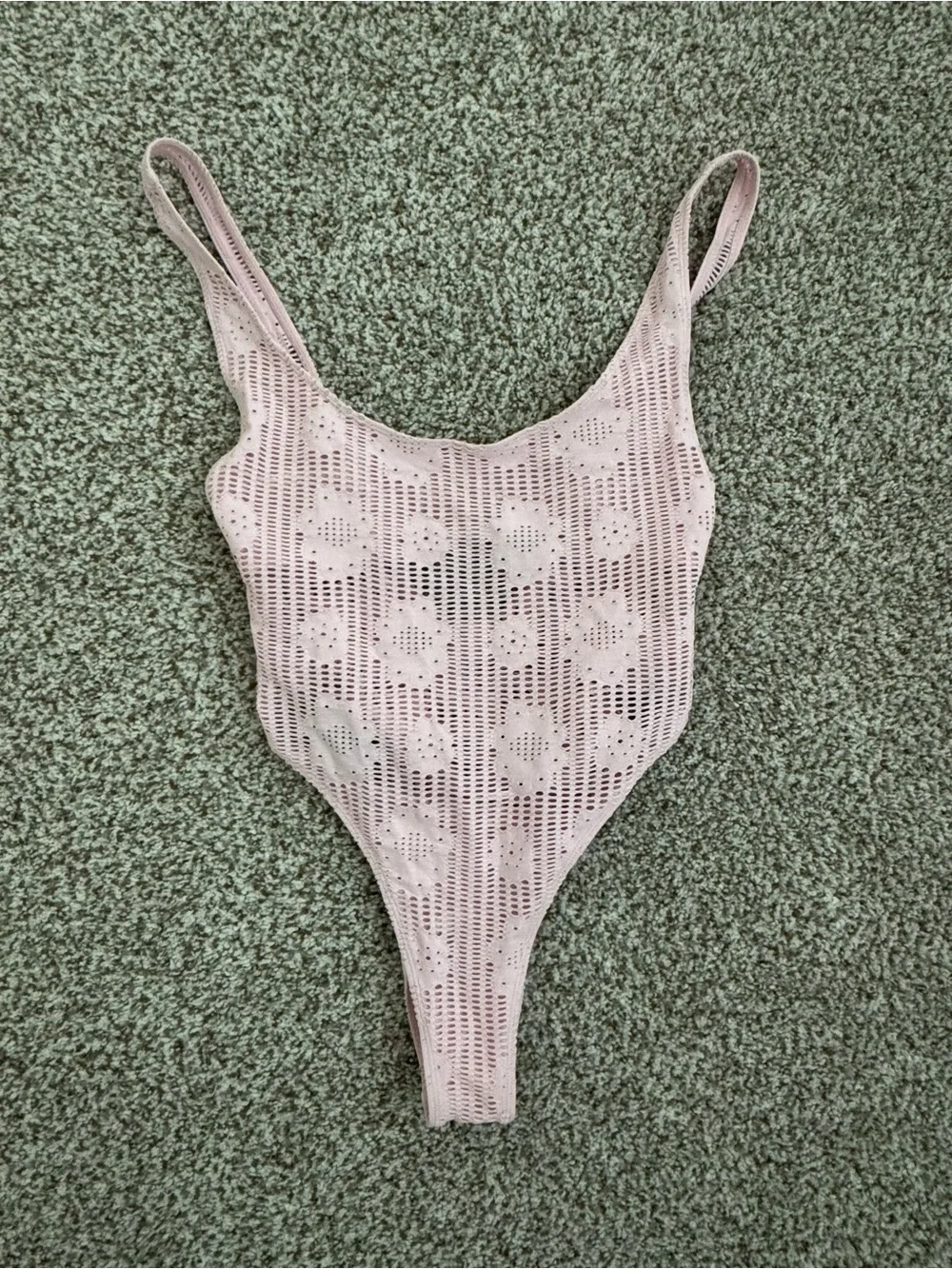 Frankie’s Bikinis Pink Crochet One-Piece Swimsuit